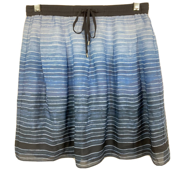 Vince Skirt Womens Sz XS Blue Striped Silk Drawstring A Line Mini - Picture 1 of 8